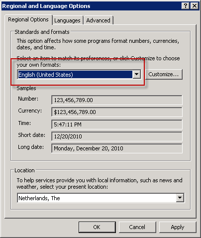 Regional and Language Options