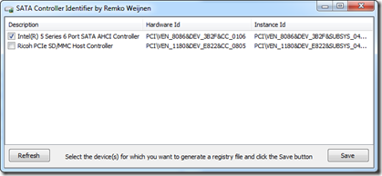 SATA Controller Identifier Screenshot