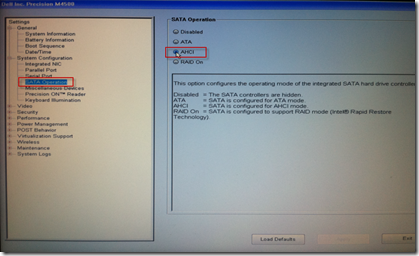 Dell Precision M4500 BIOS SATA Operation Mode AHCI