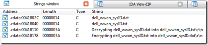 Ida Strings Window | dell_wwan_sysID.dat