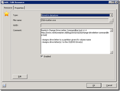 RES Automation Manager | Add / Edit Resource | ChDrvLetter