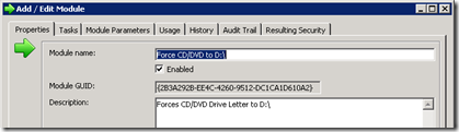 RES Automation Manager | Add / Edit Module| Force CD/DVD to D:\