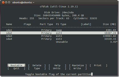 cfdisk /dev/sda