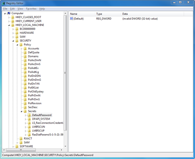 HKEY_LOCAL_MACHINE\SECURITY\Policy\Secrets\DefaultPassword