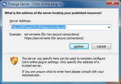 What is the address of the server hosting your published resources? | Server Address | Example: servername (for non-secure connections) | https://servername (for secure connections)