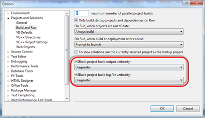 Visual Studio | Tools | Options | Projects and Solutions | Build and Run | MSBuild project build output verbosity | Diagnostic