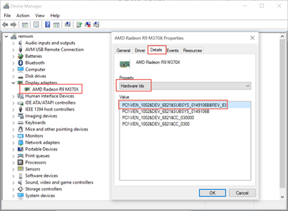 Display Adapters | AMD Radeon R9 M370X | Details | Hardware IDs