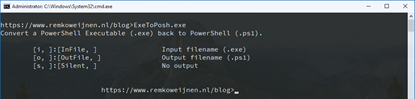 ExeToPosh Screenshot showing the commandline arguments