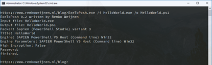 ExeToPosh Screenshot showing example usage