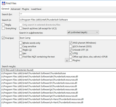Total Commander | Find Files | ASCII | Unicode