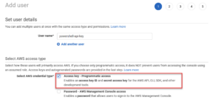 AWS Add User Screen