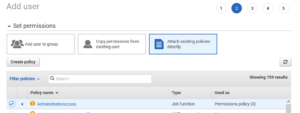 AWS Permissions Screen